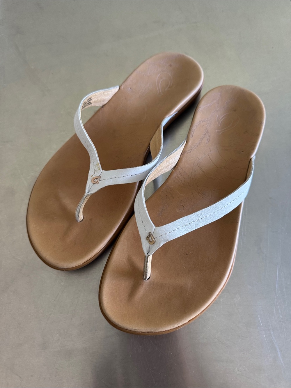 OluKai Women’s White Strap Sandals with Tan Footbed